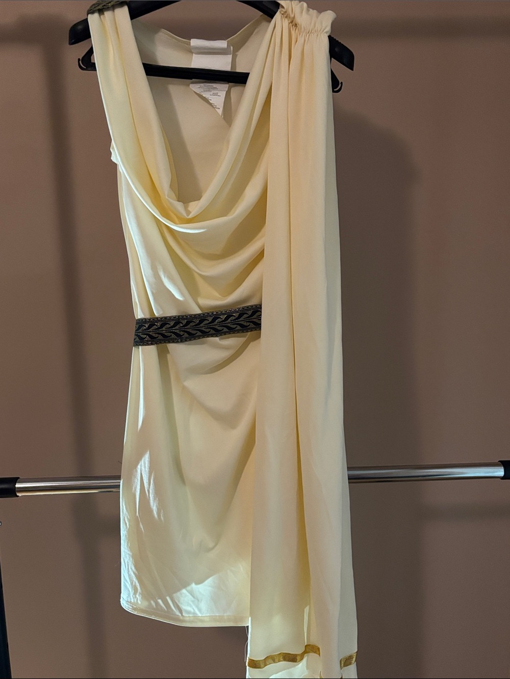 Women’s XS Roman/Greek Style Cream Draped Dress Costume with Embellished Accents
